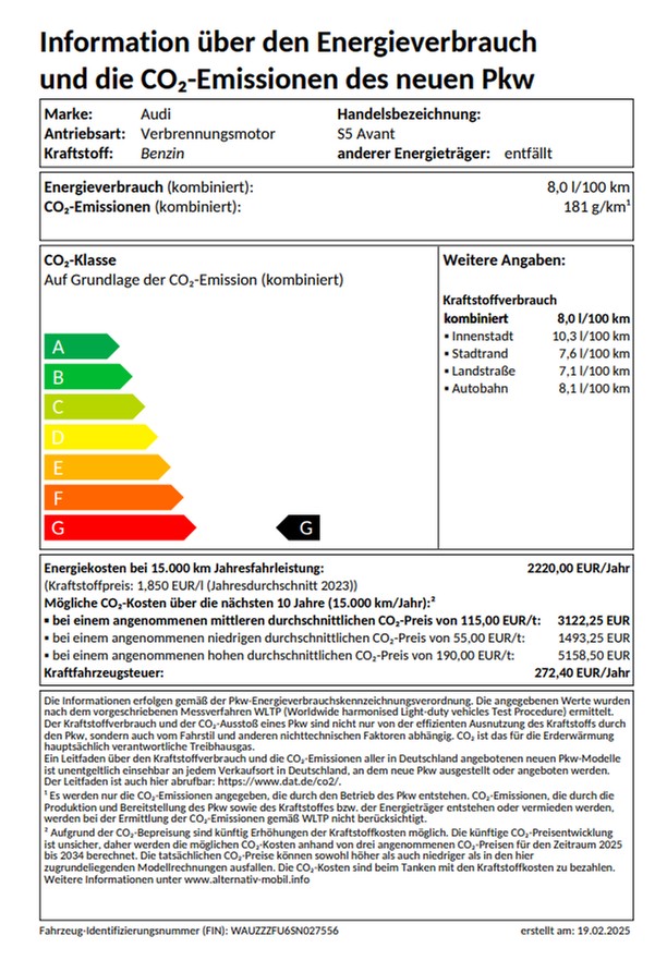 S5 Avant TFSI 270 kW S tronic UPE 100095 AHK, B&O, Tech pro, Interieur S, MMI pro