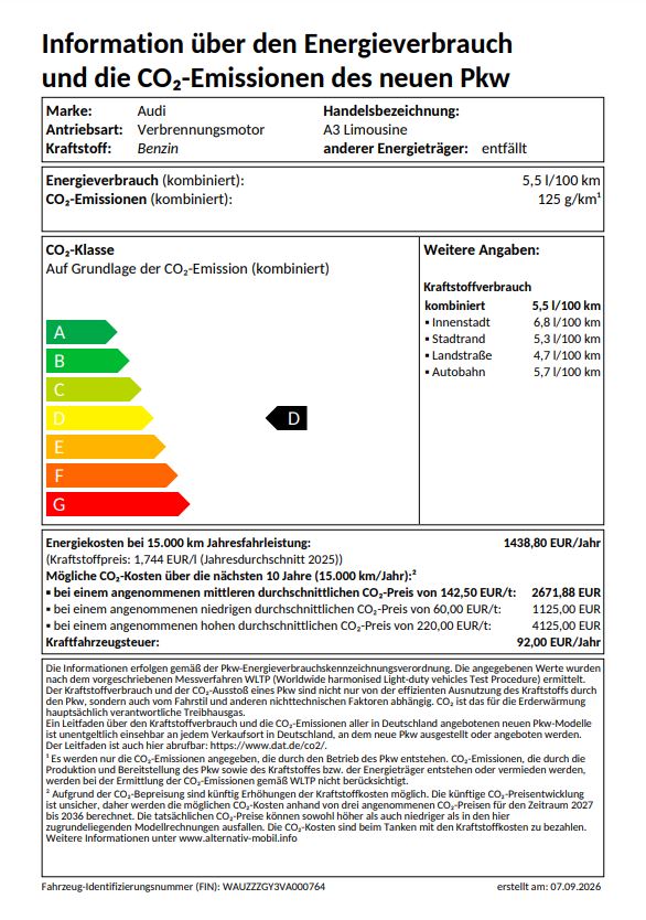 A3 Limousine S line TFSI 110 kW S tronic UPE 49960 Tech plus, Pano, Optikpaket schwarz plus, Businesspaket plus