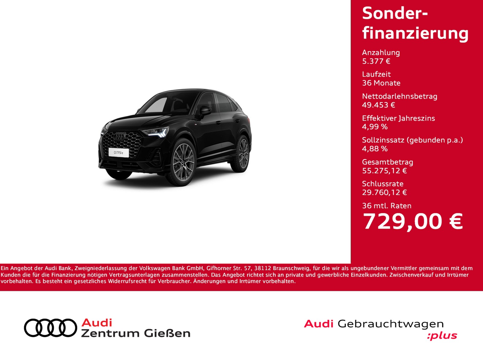 Q3 Sportback 45 TFSI e S line Black AHKPano 360°Kamera