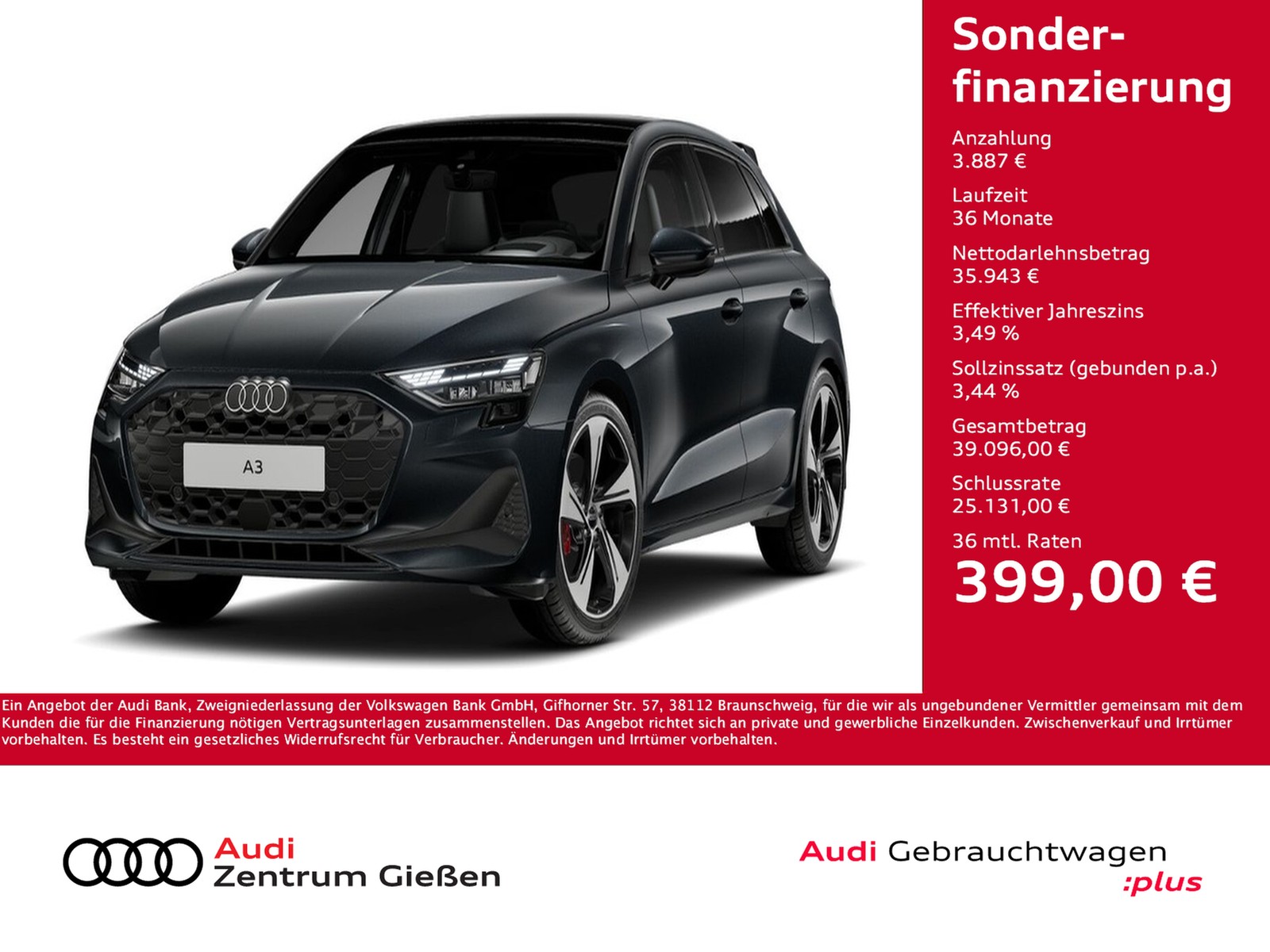 A3 Sportback 35 TDI S line Carbon HuD Pano SONOS AHK Ka...
