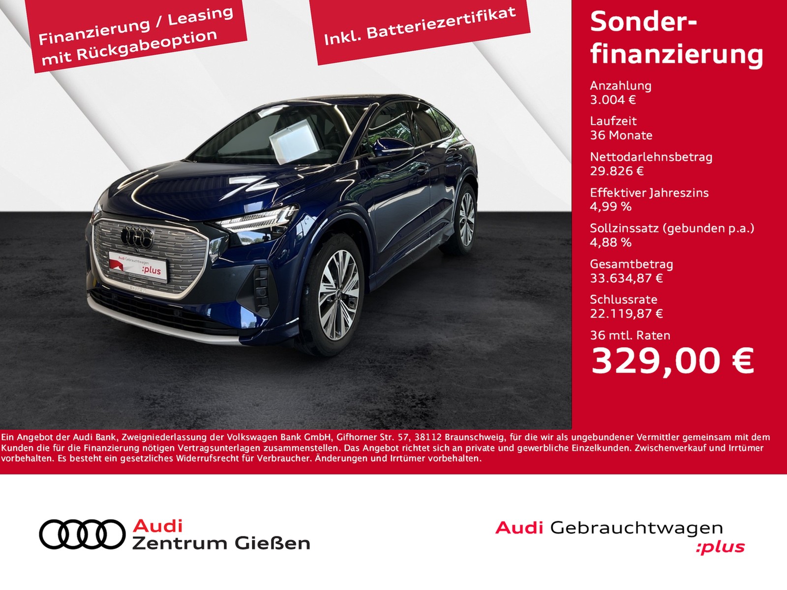 Q4 e-tron Sportback 40 basis MATRIX Pano Navi Plus