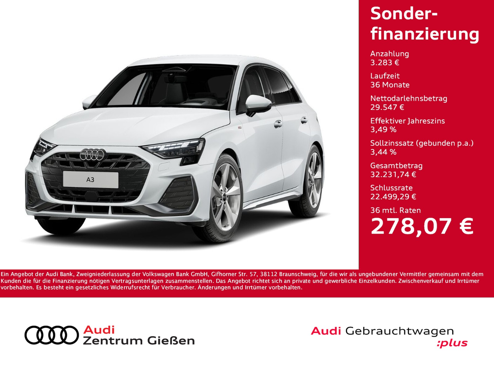 A3 Sportback TFSI S line HuD Navi SONOS Kamera