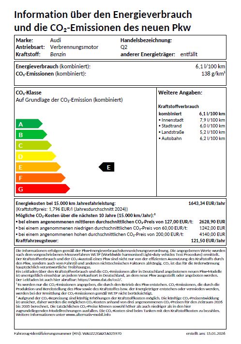 Q2 S line 35 TFSI 110 kW Stronic UPE 45170 Optikpaket schwarz, Matrix, Komfortpaket plus