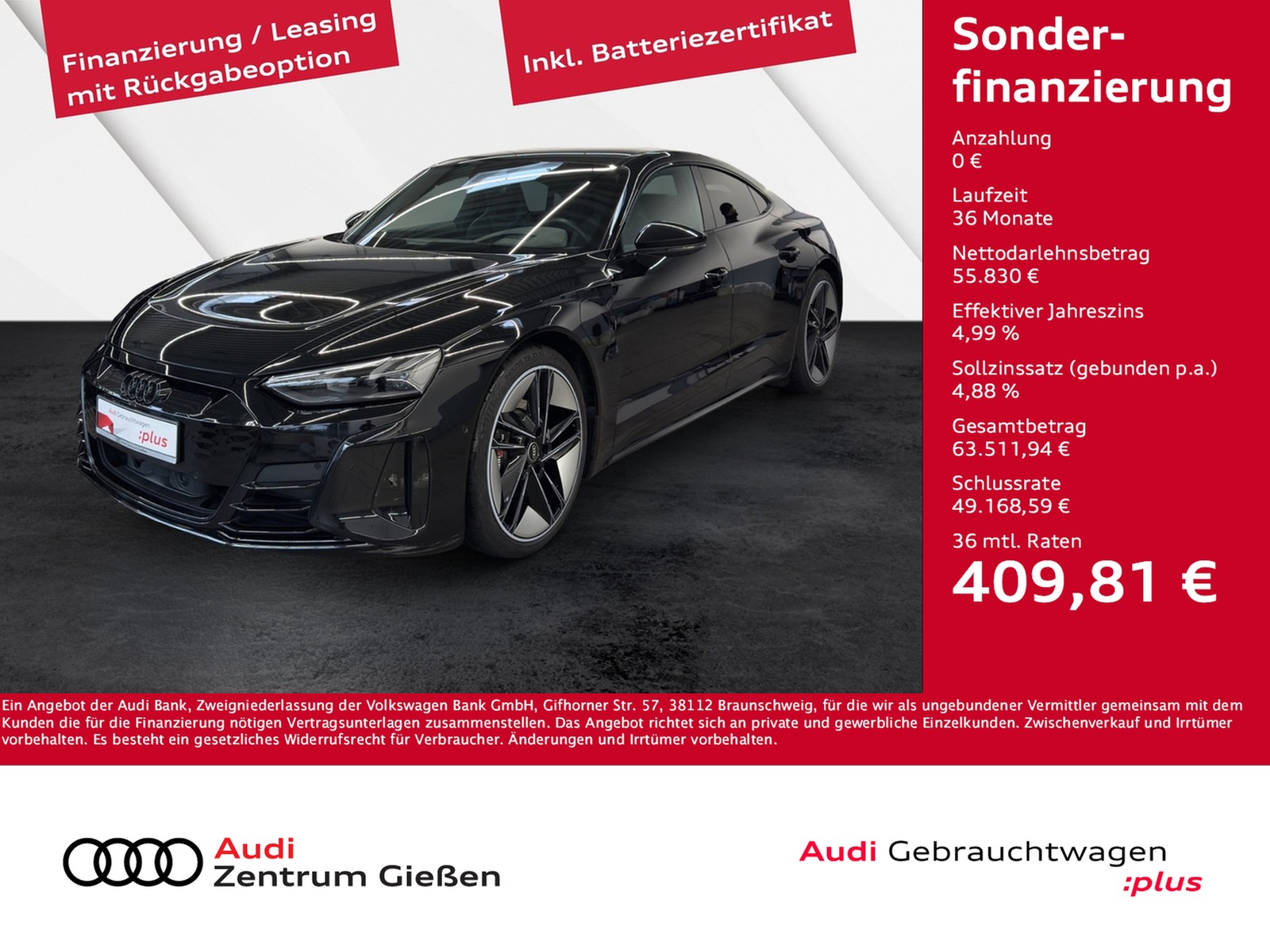 e-tron GT quattro Black B&O HuD Matrix-LED 360°Kamera