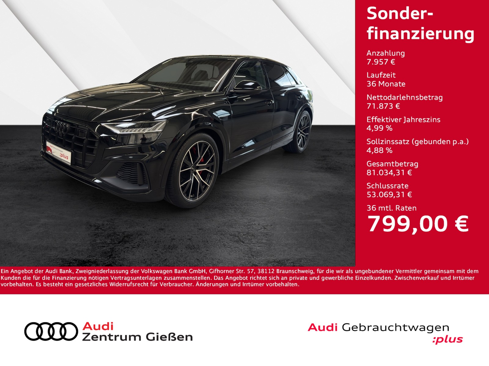 SQ8 4.0 TFSI quattro Black B&O HuD MATRIX PANO