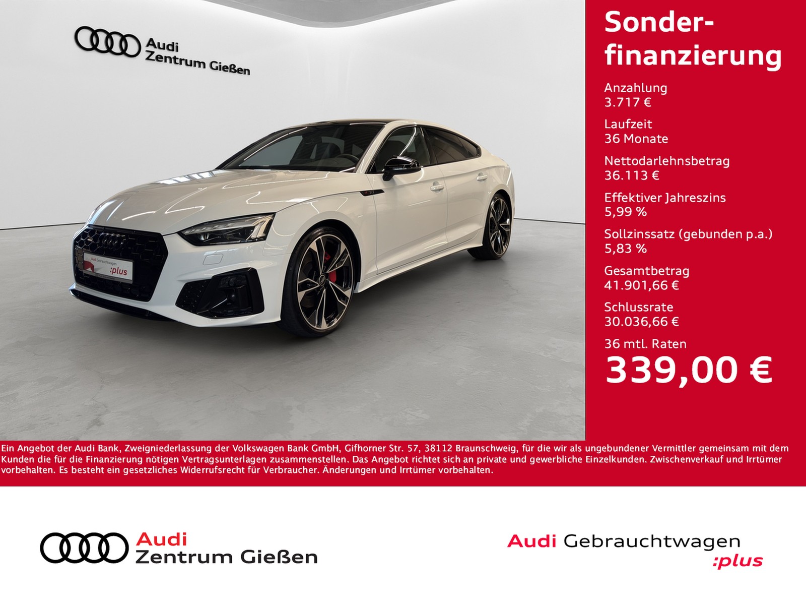 A5 Sportback 45 TFSI quattro S line Black B&O Pano Matrix-LED